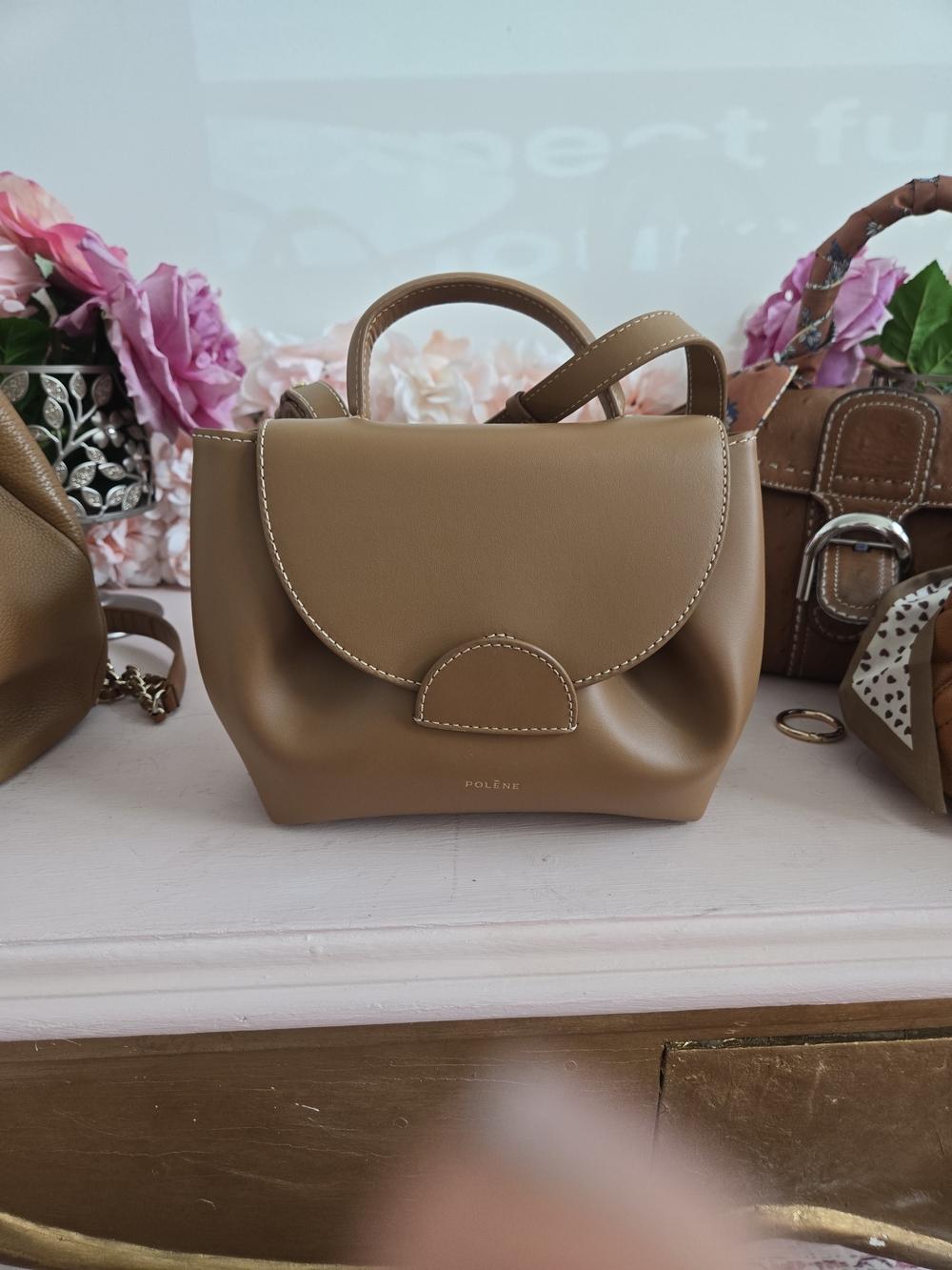 Polène Small Top-Handle Bag in Tan